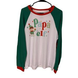 Cuddl Duds Mens Papa Elf Christmas Pajama Top Size M Polyester & Spandex Green &
